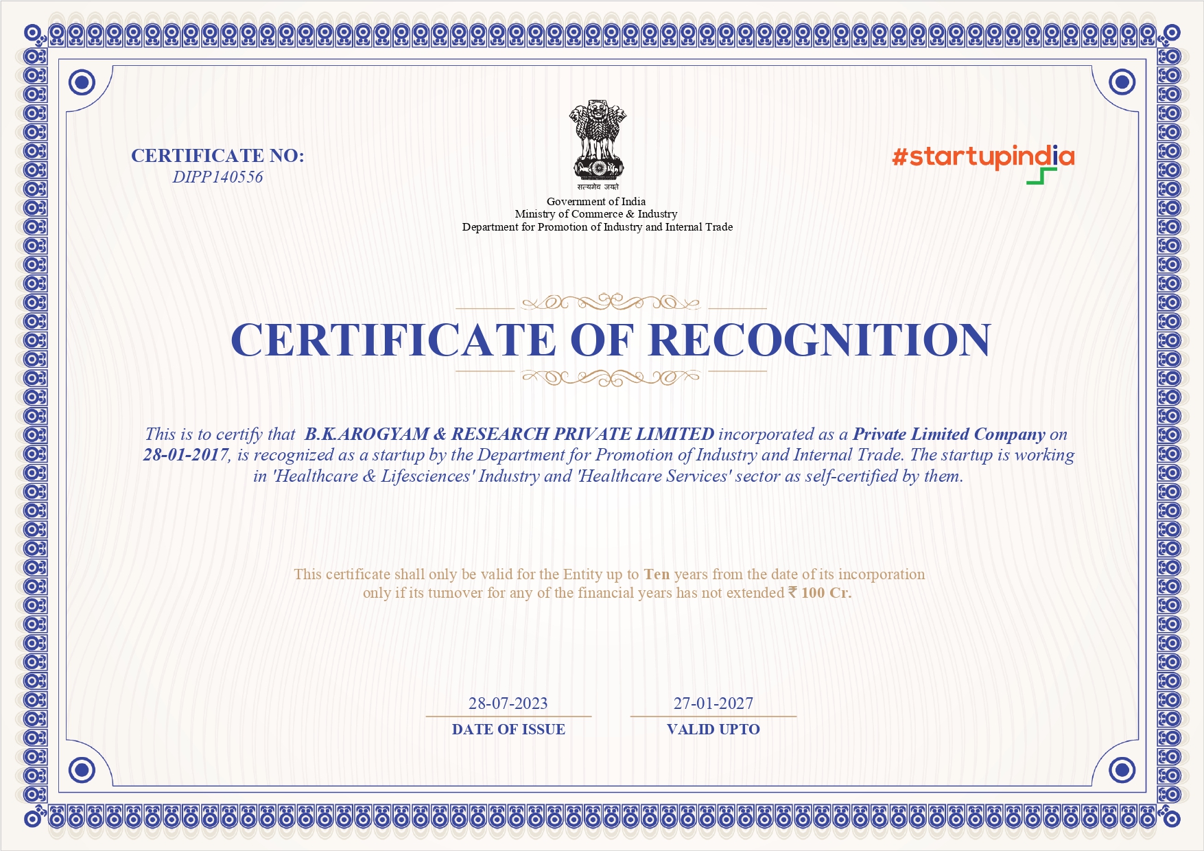 Certification Of StartUp